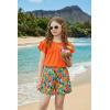 Arshiner Girls 2 Piece Outfits Summer Ruffle Sleeve Top and Paperbag Waist Shorts Set with Pockets Size 5-13 Years(Orange Hawaii)