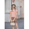 Arshiner Girls 2 Piece Outfits Summer Ruffle Sleeve Top and Paperbag Waist Shorts Set with Pockets Size 5-13 Years(Pink Leopard)