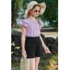 Arshiner Girls 2 Piece Outfits Summer Ruffle Sleeve Top and Paperbag Waist Shorts Set with Pockets Size 5-13 Years(Purple)