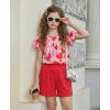 Arshiner Girls 2 Piece Outfits Summer Ruffle Sleeve Top and Paperbag Waist Shorts Set with Pockets Size 5-13 Years(Red Heart)