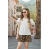 Arshiner Girls 2 Piece Outfits Summer Ruffle Sleeve Top and Paperbag Waist Shorts Set with Pockets Size 5-13 Years(White Leopard)