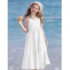 Arshiner Girls Summer Dress Casual Loose Sleeveless Sundress Flowy Beach Maxi Dresses with Pockets(White)
