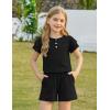 Arshiner Girls Summer Outfits 2 Piece Sets Ruffle Short Sleeve Button Down Shirts and Shorts Set Kids Clothes with Pockets(Black)