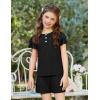 Arshiner Girls Summer Outfits 2 Piece Sets Ruffle Short Sleeve Button Down Shirts and Shorts Set Kids Clothes with Pockets(Black)