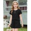 Arshiner Girls Summer Outfits 2 Piece Sets Ruffle Short Sleeve Button Down Shirts and Shorts Set Kids Clothes with Pockets(Black)
