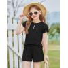 Arshiner Girls Summer Outfits 2 Piece Sets Ruffle Short Sleeve Button Down Shirts and Shorts Set Kids Clothes with Pockets(Black)