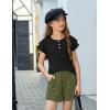 Arshiner Girls Summer Outfits 2 Piece Sets Ruffle Short Sleeve Button Down Shirts and Shorts Set Kids Clothes with Pockets(Black+army Green)