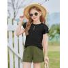 Arshiner Girls Summer Outfits 2 Piece Sets Ruffle Short Sleeve Button Down Shirts and Shorts Set Kids Clothes with Pockets(Black+army Green)