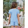 Arshiner Girls Summer Outfits 2 Piece Sets Ruffle Short Sleeve Button Down Shirts and Shorts Set Kids Clothes with Pockets(Light Blue)