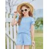 Arshiner Girls Summer Outfits 2 Piece Sets Ruffle Short Sleeve Button Down Shirts and Shorts Set Kids Clothes with Pockets(Light Blue)