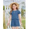 Arshiner Girls Summer Outfits 2 Piece Sets Ruffle Short Sleeve Button Down Shirts and Shorts Set Kids Clothes with Pockets(Navy Blue)