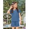 Arshiner Girls Summer Outfits 2 Piece Sets Ruffle Short Sleeve Button Down Shirts and Shorts Set Kids Clothes with Pockets(Navy Blue)