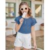 Arshiner Girls Summer Outfits 2 Piece Sets Ruffle Short Sleeve Button Down Shirts and Shorts Set Kids Clothes with Pockets(Navy Blue)