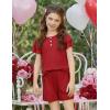 Arshiner Girls Summer Outfits 2 Piece Sets Ruffle Short Sleeve Button Down Shirts and Shorts Set Kids Clothes with Pockets(Red)