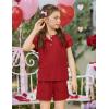 Arshiner Girls Summer Outfits 2 Piece Sets Ruffle Short Sleeve Button Down Shirts and Shorts Set Kids Clothes with Pockets(Red)
