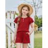 Arshiner Girls Summer Outfits 2 Piece Sets Ruffle Short Sleeve Button Down Shirts and Shorts Set Kids Clothes with Pockets(Red)