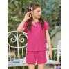 Arshiner Girls Summer Outfits 2 Piece Sets Ruffle Short Sleeve Button Down Shirts and Shorts Set Kids Clothes with Pockets(Rose Red)