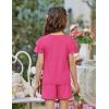 Arshiner Girls Summer Outfits 2 Piece Sets Ruffle Short Sleeve Button Down Shirts and Shorts Set Kids Clothes with Pockets(Rose Red)