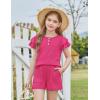 Arshiner Girls Summer Outfits 2 Piece Sets Ruffle Short Sleeve Button Down Shirts and Shorts Set Kids Clothes with Pockets(Rose Red)