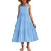 Arshiner Girls Summer Dress Casual Loose Sleeveless Sundress Flowy Beach Maxi Dresses with Pockets(Blue)
