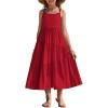 Arshiner Girls Summer Dress Casual Loose Sleeveless Sundress Flowy Beach Maxi Dresses with Pockets(Red)