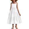 Arshiner Girls Summer Dress Casual Loose Sleeveless Sundress Flowy Beach Maxi Dresses with Pockets(White)