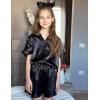 Arshiner Girls Pajamas Sets 3 Piece Silk Pjs Short Sleeve Sleepwear Satin Ruffle Nightwear(Black)