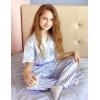 Arshiner Girls Pajamas Sets 3 Piece Silk Pjs Short Sleeve Sleepwear Satin Ruffle Nightwear(Blue Stripes)