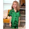 Arshiner Girls Pajamas Sets 3 Piece Silk Pjs Short Sleeve Sleepwear Satin Ruffle Nightwear(Dark Green)