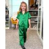 Arshiner Girls Pajamas Sets 3 Piece Silk Pjs Short Sleeve Sleepwear Satin Ruffle Nightwear(Dark Green)