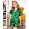 Arshiner Girls Pajamas Sets 3 Piece Silk Pjs Short Sleeve Sleepwear Satin Ruffle Nightwear(Dark Green)