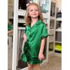 Arshiner Girls Pajamas Sets 3 Piece Silk Pjs Short Sleeve Sleepwear Satin Ruffle Nightwear(Dark Green)