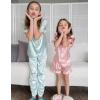 Arshiner Girls Pajamas Sets 3 Piece Silk Pjs Short Sleeve Sleepwear Satin Ruffle Nightwear(Green Stripes)