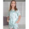 Arshiner Girls Pajamas Sets 3 Piece Silk Pjs Short Sleeve Sleepwear Satin Ruffle Nightwear(Green Stripes)