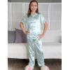 Arshiner Girls Pajamas Sets 3 Piece Silk Pjs Short Sleeve Sleepwear Satin Ruffle Nightwear(Green Stripes)