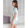 Arshiner Girls Pajamas Sets 3 Piece Silk Pjs Short Sleeve Sleepwear Satin Ruffle Nightwear(Green Stripes)