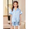 Arshiner Girls Pajamas Sets 3 Piece Silk Pjs Short Sleeve Sleepwear Satin Ruffle Nightwear(Light Blue)