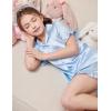 Arshiner Girls Pajamas Sets 3 Piece Silk Pjs Short Sleeve Sleepwear Satin Ruffle Nightwear(Light Blue)