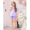 Arshiner Girls Pajamas Sets 3 Piece Silk Pjs Short Sleeve Sleepwear Satin Ruffle Nightwear(Light Purple)