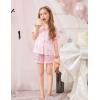 Arshiner Girls Pajamas Sets 3 Piece Silk Pjs Short Sleeve Sleepwear Satin Ruffle Nightwear(Lotus Root Pink)