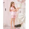 Arshiner Girls Pajamas Sets 3 Piece Silk Pjs Short Sleeve Sleepwear Satin Ruffle Nightwear(Lotus Root Pink)