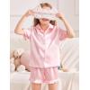 Arshiner Girls Pajamas Sets 3 Piece Silk Pjs Short Sleeve Sleepwear Satin Ruffle Nightwear(Lotus Root Pink)
