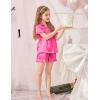 Arshiner Girls Pajamas Sets 3 Piece Silk Pjs Short Sleeve Sleepwear Satin Ruffle Nightwear(Rose Red)