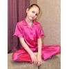 Arshiner Girls Pajamas Sets 3 Piece Silk Pjs Short Sleeve Sleepwear Satin Ruffle Nightwear(Rose Red)