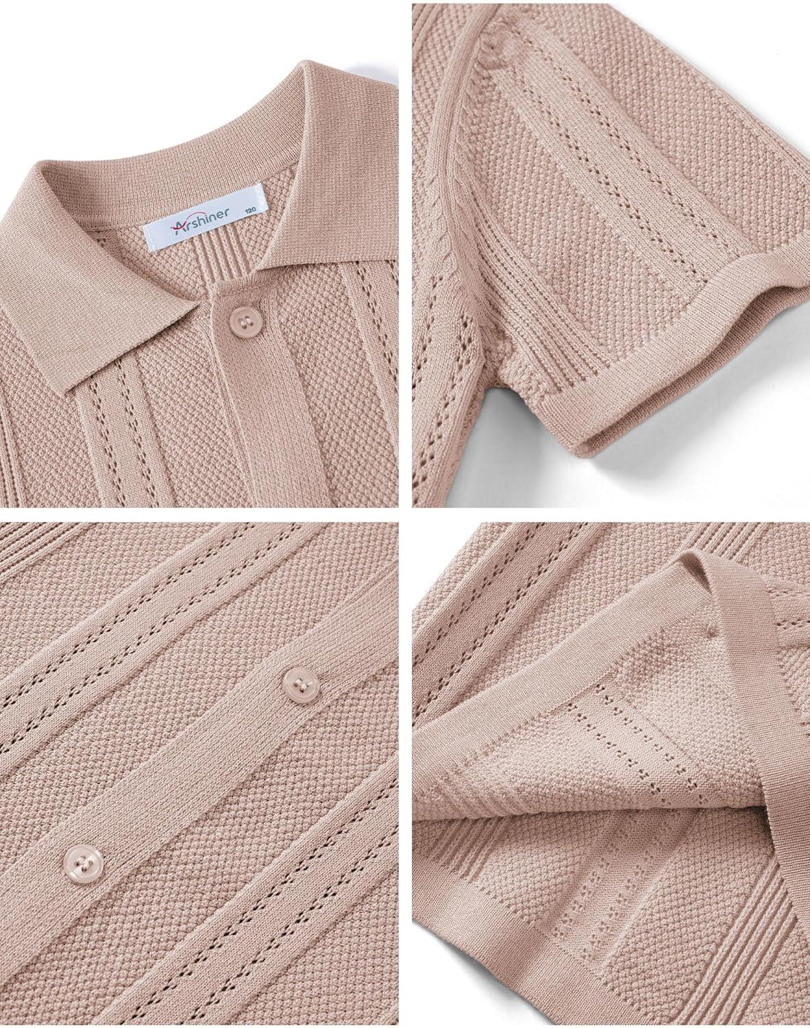 image:imageArshiner Boys Button Down Shirt Short Sleeve Knit Fashion Casual Beach Shirts for Kids Size 411 YearsKhaki