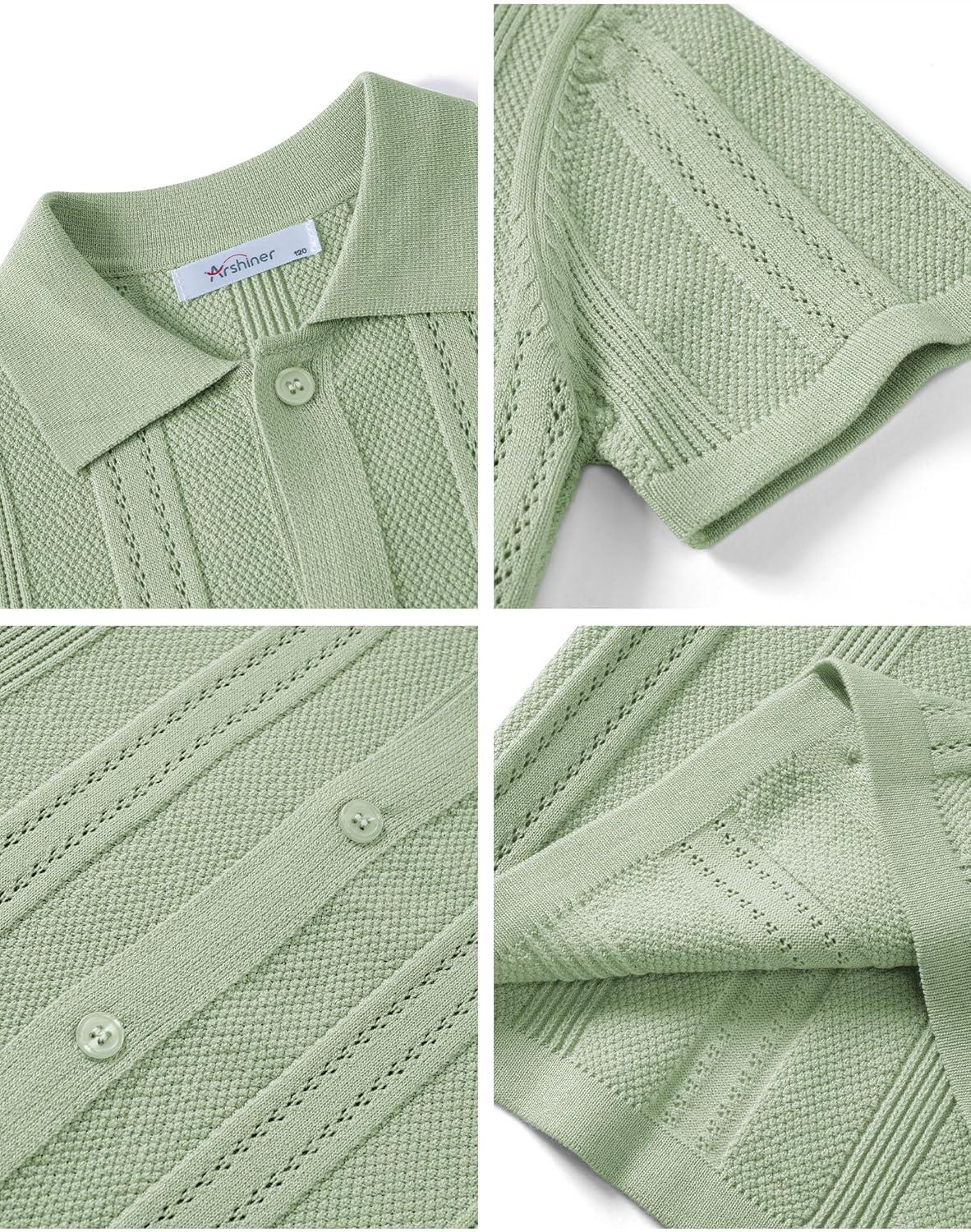 image:imageArshiner Boys Button Down Shirt Short Sleeve Knit Fashion Casual Beach Shirts for Kids Size 411 YearsLake Green
