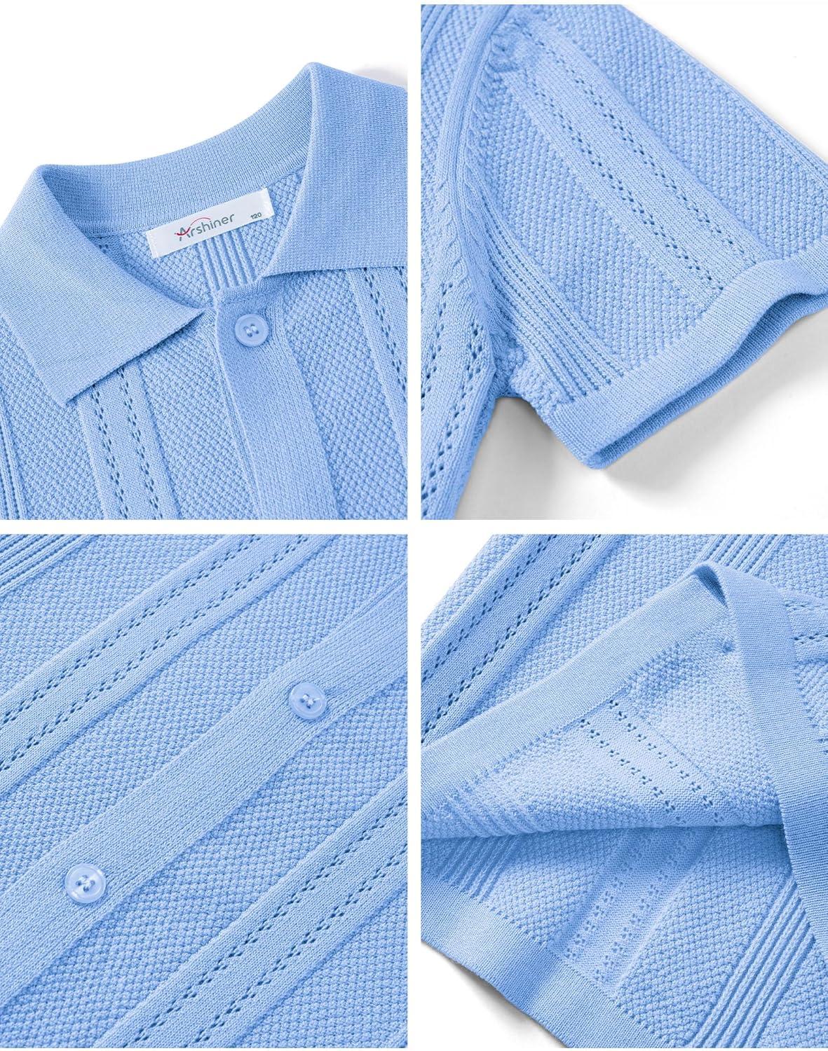 image:imageArshiner Boys Button Down Shirt Short Sleeve Knit Fashion Casual Beach Shirts for Kids Size 411 YearsSky Blue