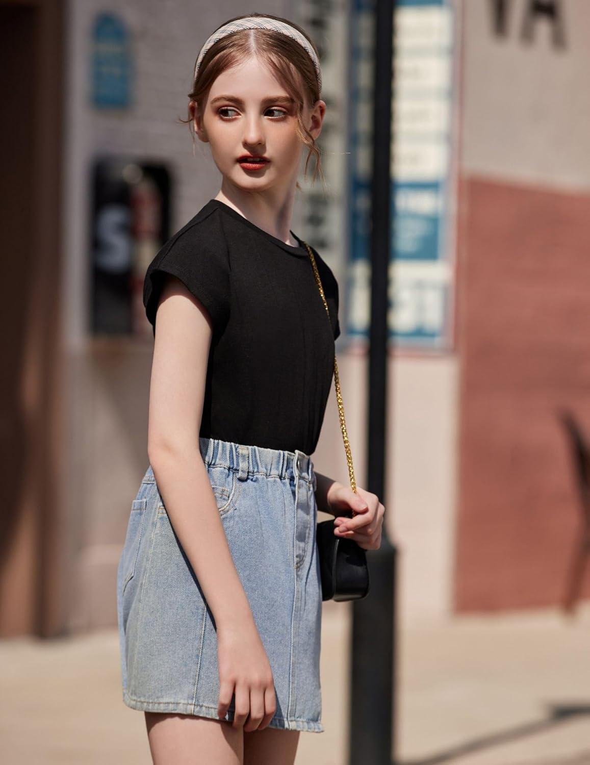 image:imageArshiner Girls 2 Piece Outfit Summer Drop Shoulder Batwing Sleeve Tops and Paperbag Waist Shorts Set Cute Clothing Size 614Blackarmy Green