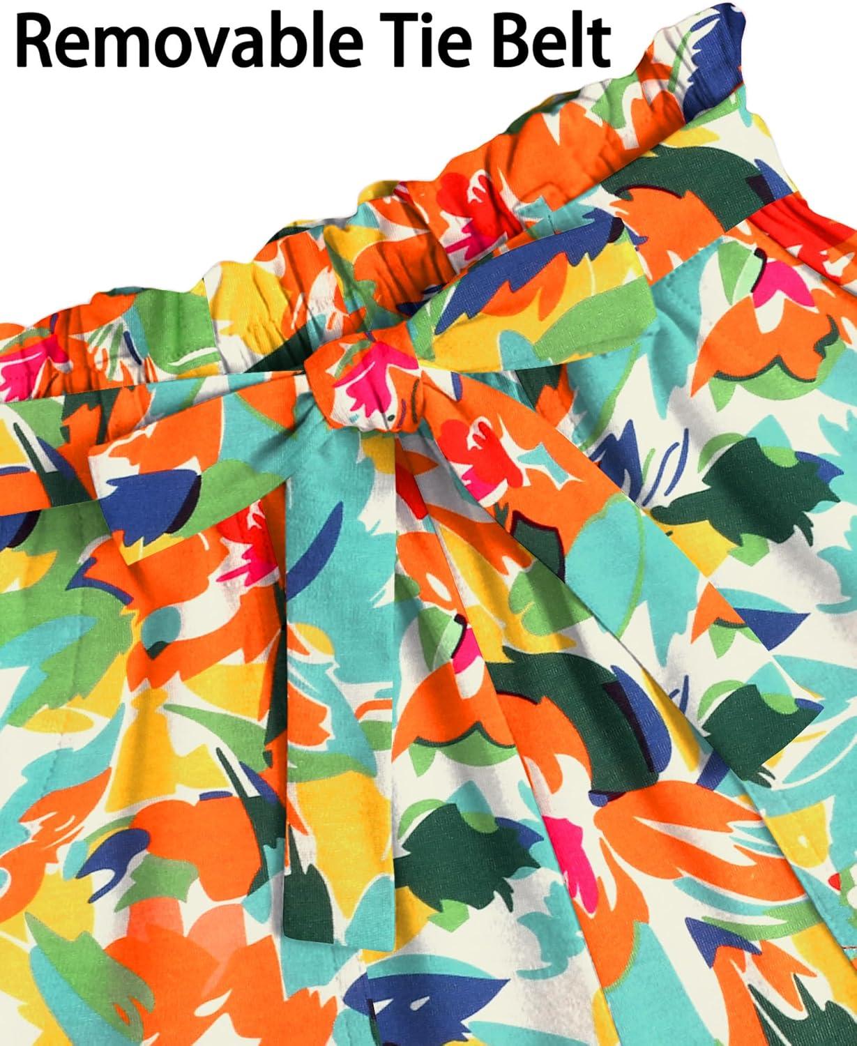image:imageArshiner Girls 2 Piece Outfit Summer Drop Shoulder Batwing Sleeve Tops and Paperbag Waist Shorts Set Cute Clothing Size 614Orange Print