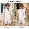 Arshiner Boys Button Down Shirt Short Sleeve Knit Fashion Casual Beach Shirts for Kids Size 4-11 Years(Milky White)